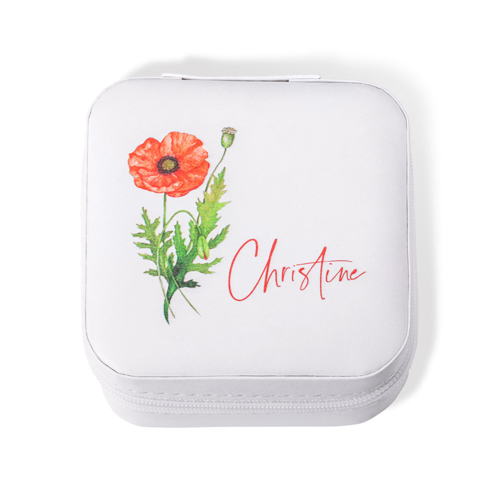 Customizable Jewelry Travel Case with Birth Flower