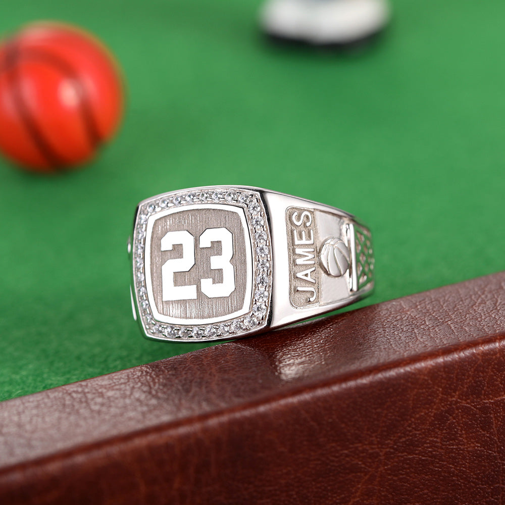 Engraved Basketball Signet Ring with Birthstone, Perfect Gift for Basketball Lover
