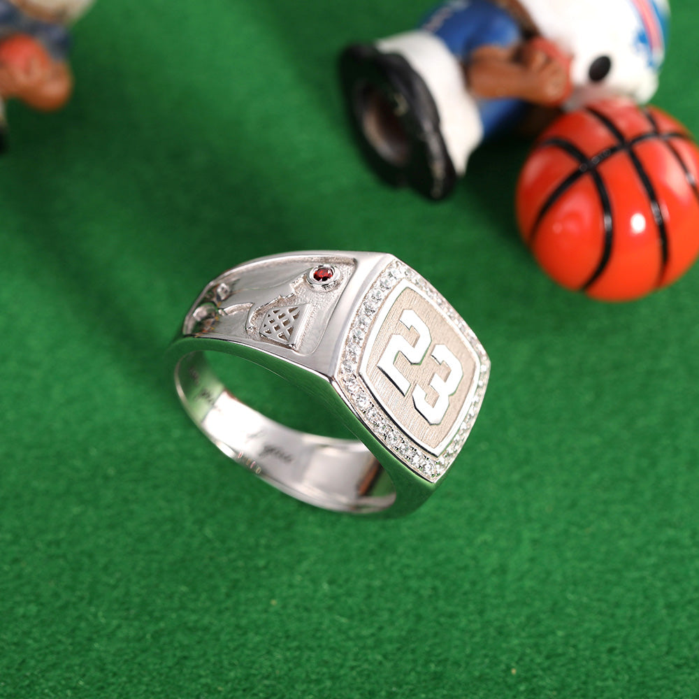Engraved Basketball Signet Ring with Birthstone, Perfect Gift for Basketball Lover